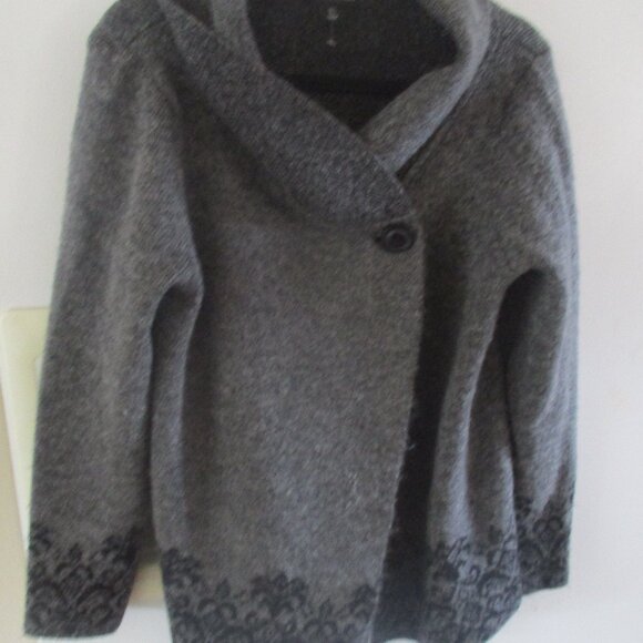 Adrienne Vittadini Women’s Shawl Collar Sweater gray charcoal L - Picture 1 of 5